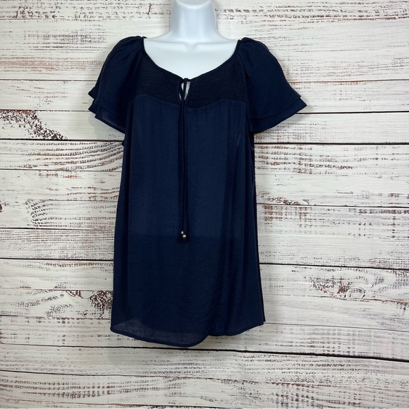 Westport Navy V Neck Tie Short Sleeve Top - Picture 1 of 14